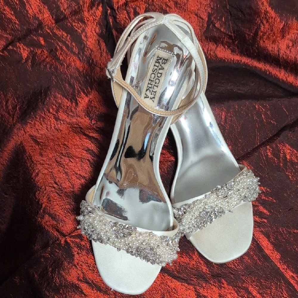 Badgley Mischka White Heels with Crystal Embellishments